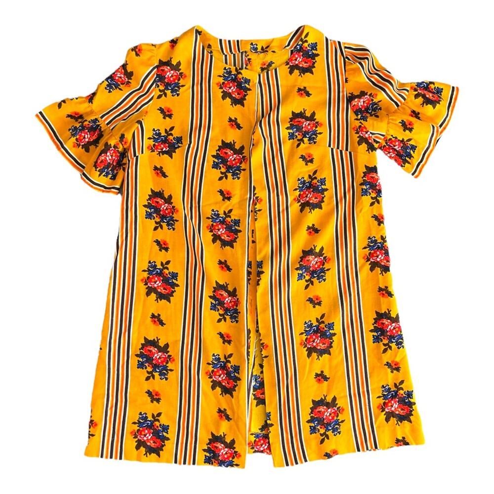 Vintage 70s House Coat Blouse Floral Orange and Brown
